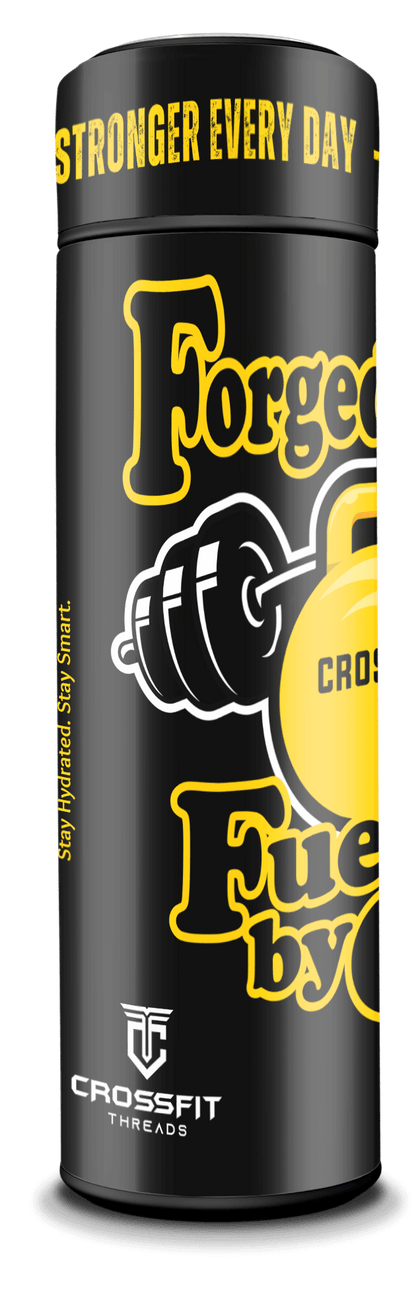Forged in Fire - Smart Insulated Stainless Steel Motivational Bottle with Kettle Bell Graphics & Temperature Display