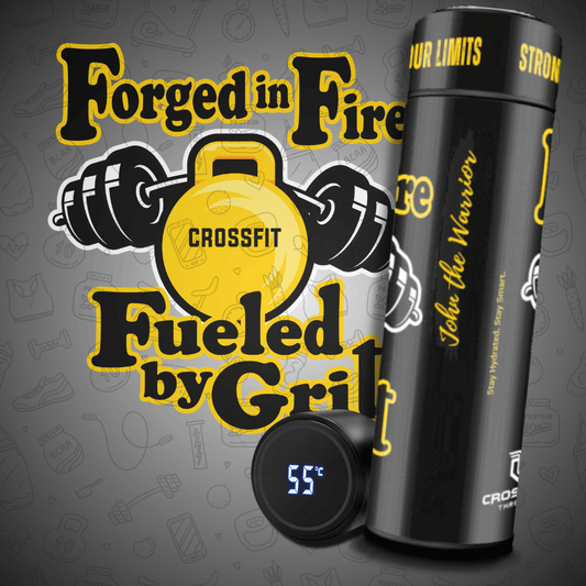 Forged in Fire - Smart Insulated Stainless Steel Motivational Bottle with Kettle Bell Graphics & Temperature Display