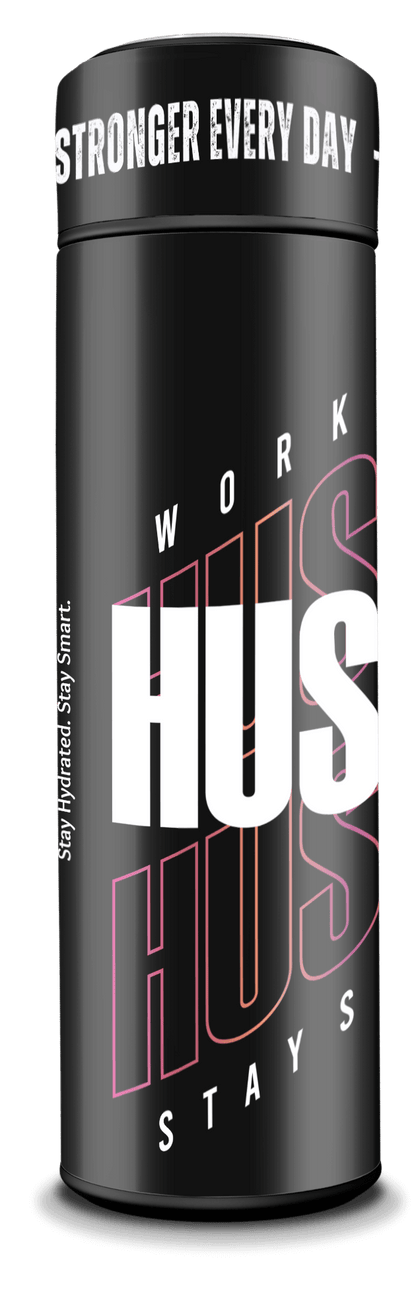 Hustle Hard - Smart Insulated Stainless Steel Motivational Bottle with Temperature Display